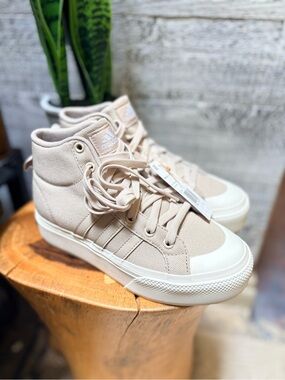 adidas | NIB "Bravada 2.0" Mid Platform Skate Sneakers - Women's 5.5, Tan/White